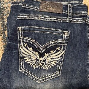 Grace in LA Dark Blue Jeans with White Embroidery